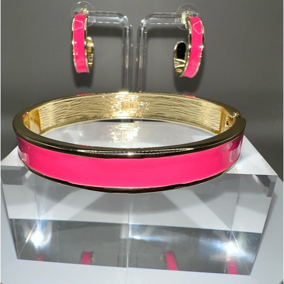 RJ Graziano 3 Piece Enamel Bracelet Earring Set Pink Gold Statement Jewelry NWT - Picture 2 of 11